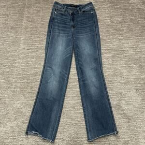 Judy Blue Jeans Womens 5/27 Blue Wide Leg High Rise Stretch Denim Frayed Hem